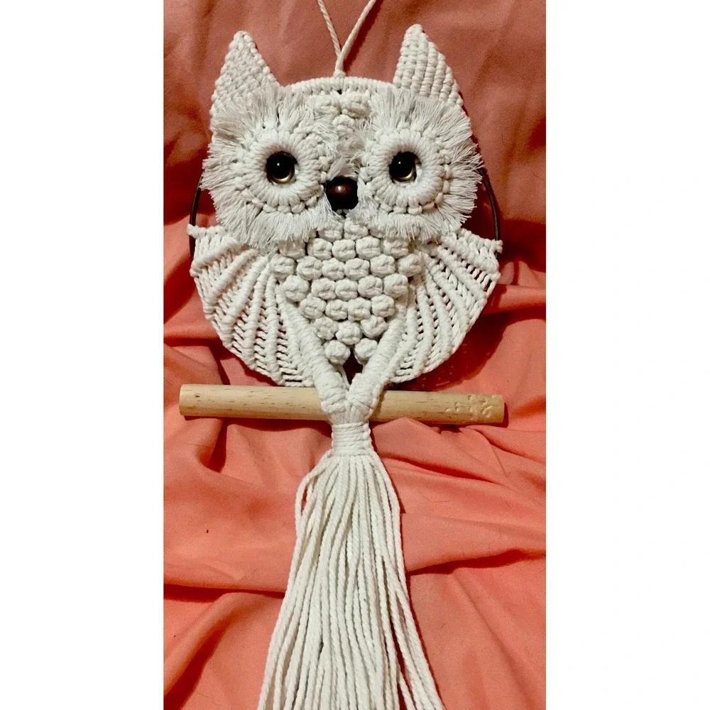 Owl Macrame Wall Hanging Handmade Woven Tapestry Boho Art Home Decor Tassel Read